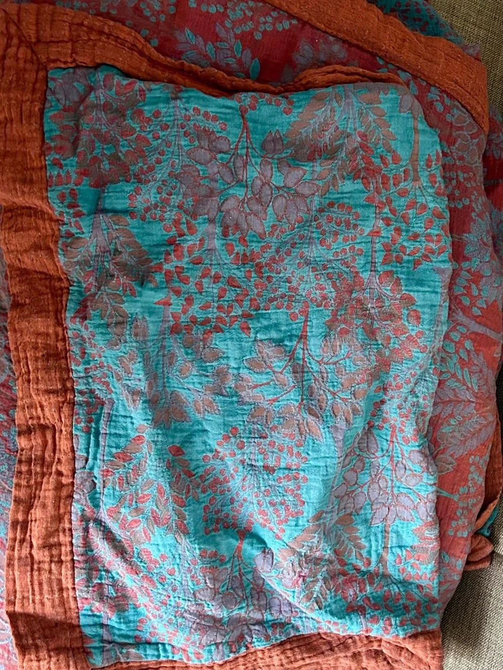 Mixinni Muslin Cotton Vintage Blue Floral Duvet Dyed Burgundy Jacquard - Queen